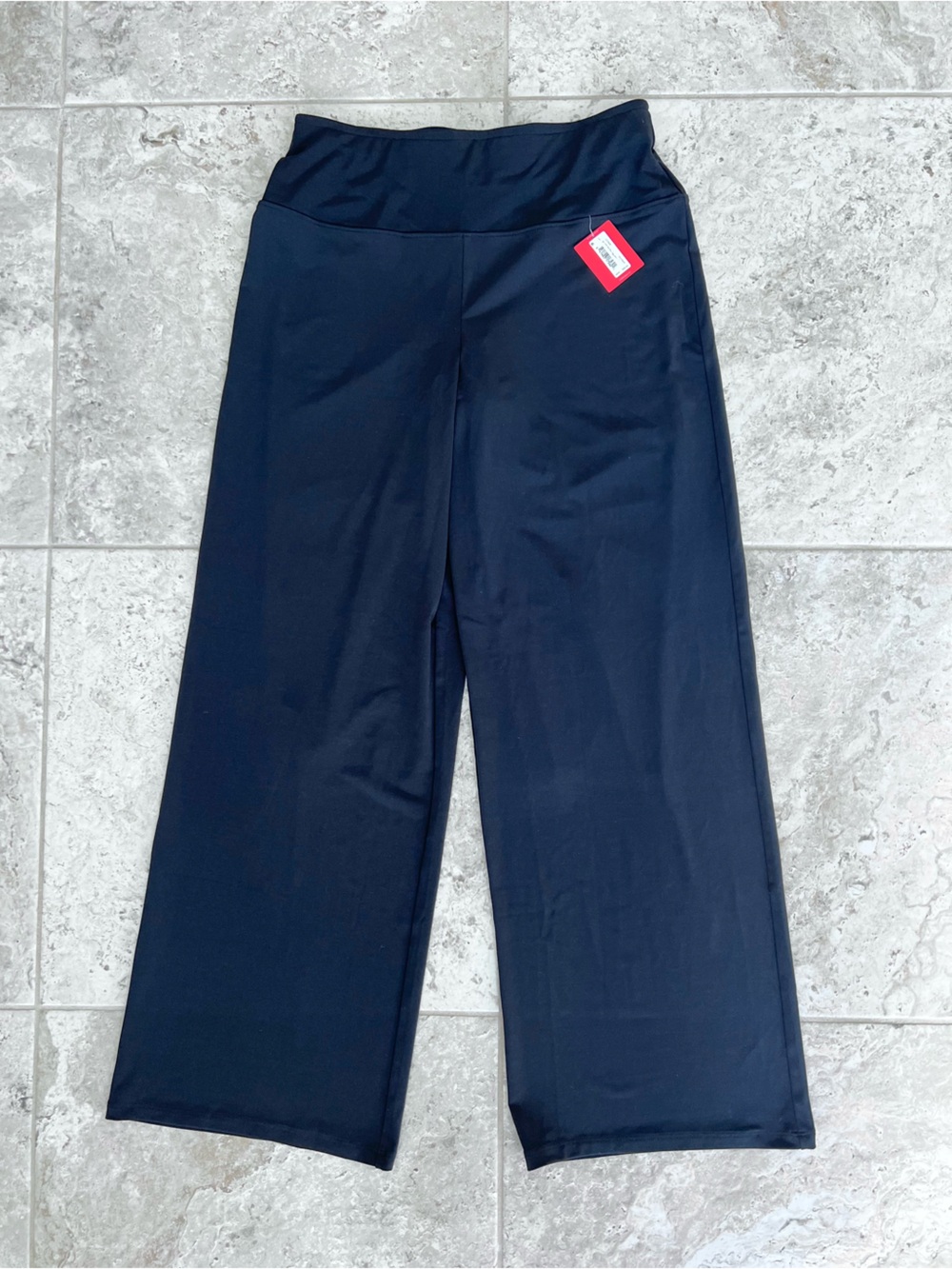 Spanx NWT Go With The Flow Wide Leg High Rise Stretch Pull On Black Pants, Large